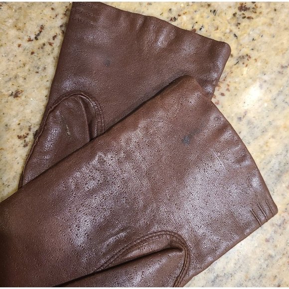 Vintage Size 7.5 M Brown Leather Lined 9.5" Gloves Fownes Diamond Stitching - Picture 7 of 12